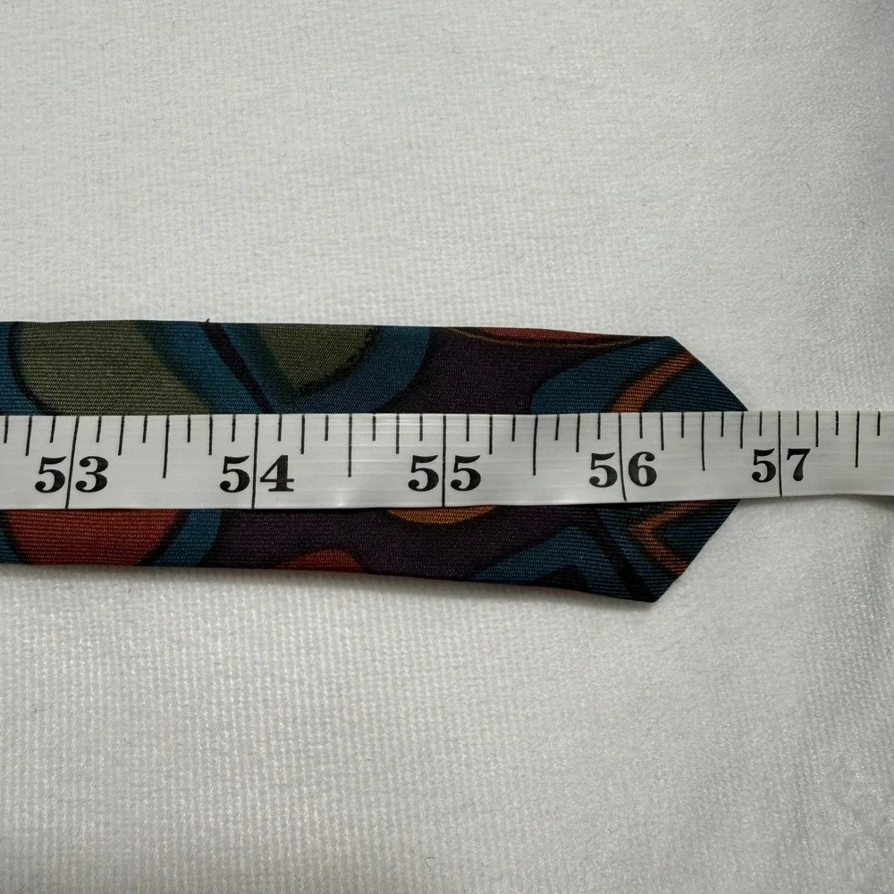 Vintage Monsieur Givenchy Silk Necktie Geometric Abstract Teal Purple Orange EUC